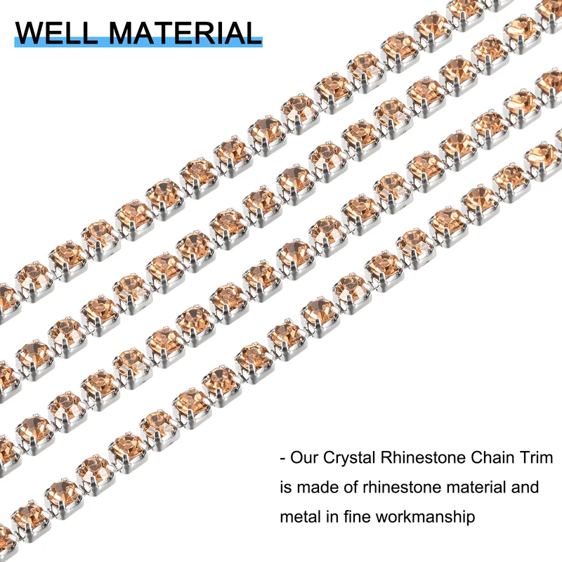 5.5 Yards Crystal Rhinestone Chain, 3mm Close Claw Chain Trim Champagne