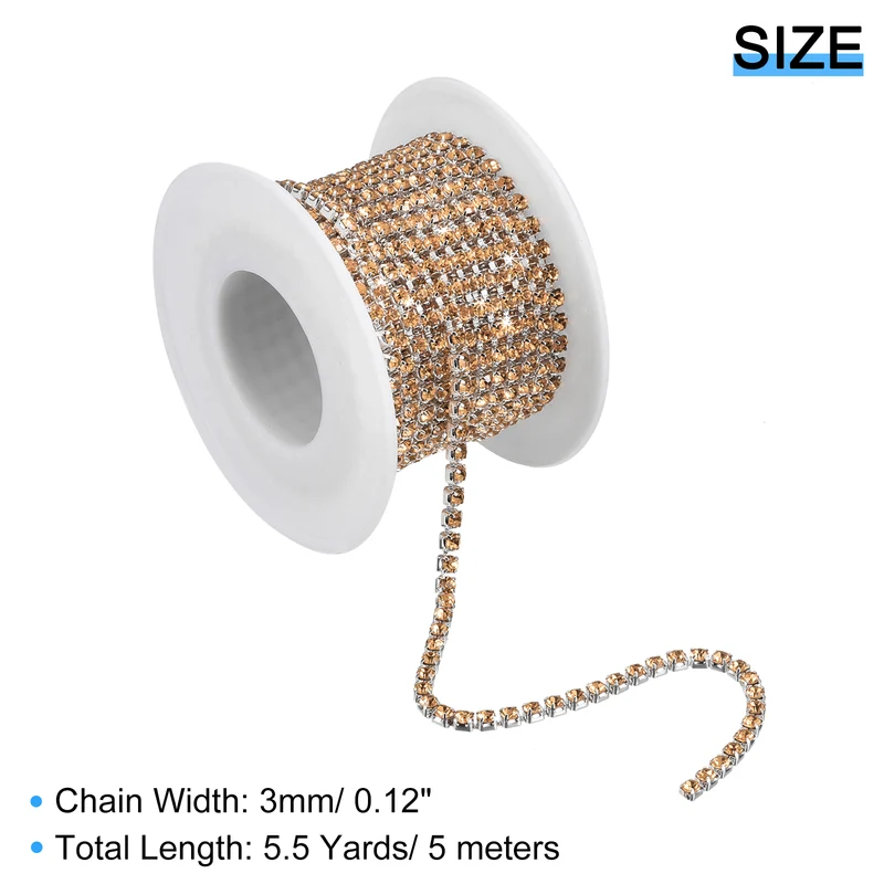 5.5 Yards Crystal Rhinestone Chain, 3mm Close Claw Chain Trim Crystal Yellow