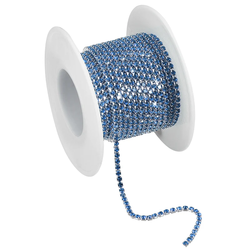 5.5 Yards Crystal Rhinestone Chain, 3mm Close Claw Chain Trim Light Blue