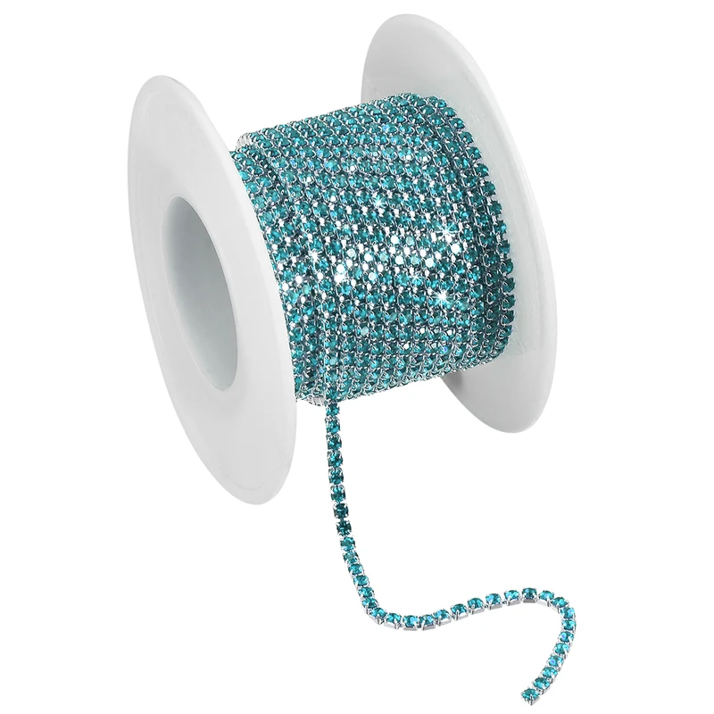 5.5 Yards Crystal Rhinestone Chain, 3mm Close Claw Chain Trim Lake Blue