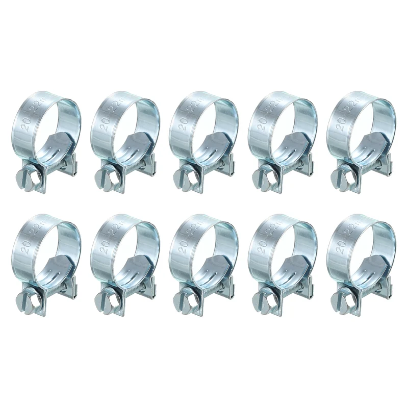 10Pcs Mini Fuel Line Pipe Hose Clamp Clip, Adjustable 20-22mm, Zinc Plated