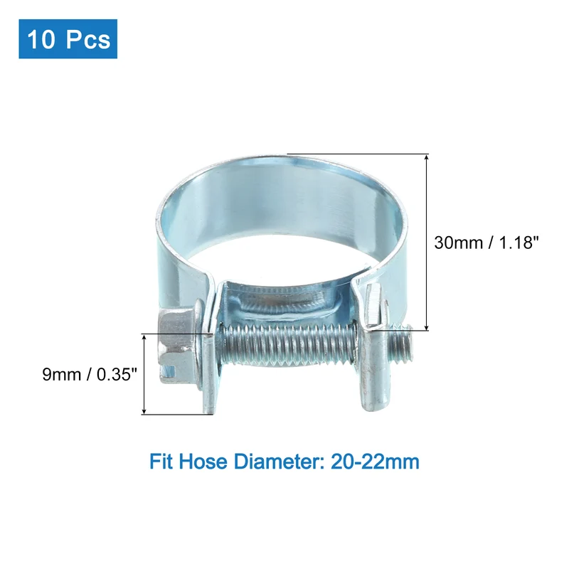 10Pcs Mini Fuel Line Pipe Hose Clamp Clip, Adjustable 20-22mm, Zinc Plated