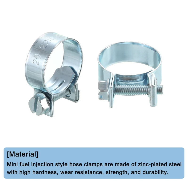 10Pcs Mini Fuel Line Pipe Hose Clamp Clip, Adjustable 20-22mm, Zinc Plated