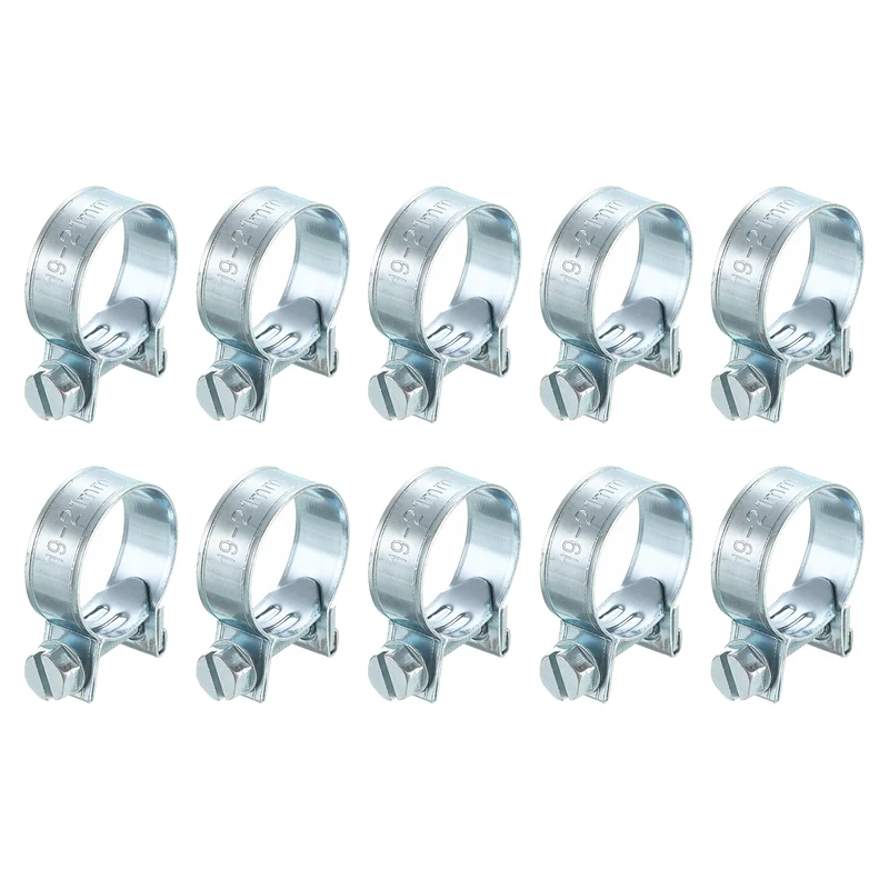 10Pcs Mini Fuel Line Pipe Hose Clamp Clip, Adjustable 19-21mm, Zinc Plated