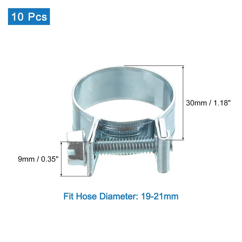 10Pcs Mini Fuel Line Pipe Hose Clamp Clip, Adjustable 19-21mm, Zinc Plated