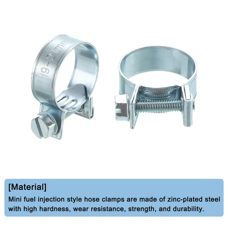 10Pcs Mini Fuel Line Pipe Hose Clamp Clip, Adjustable 19-21mm, Zinc Plated