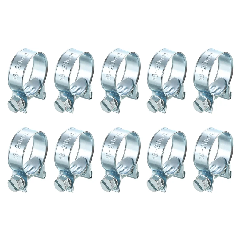 10Pcs Mini Fuel Line Pipe Hose Clamp Clip, Adjustable 18-20mm, Zinc Plated