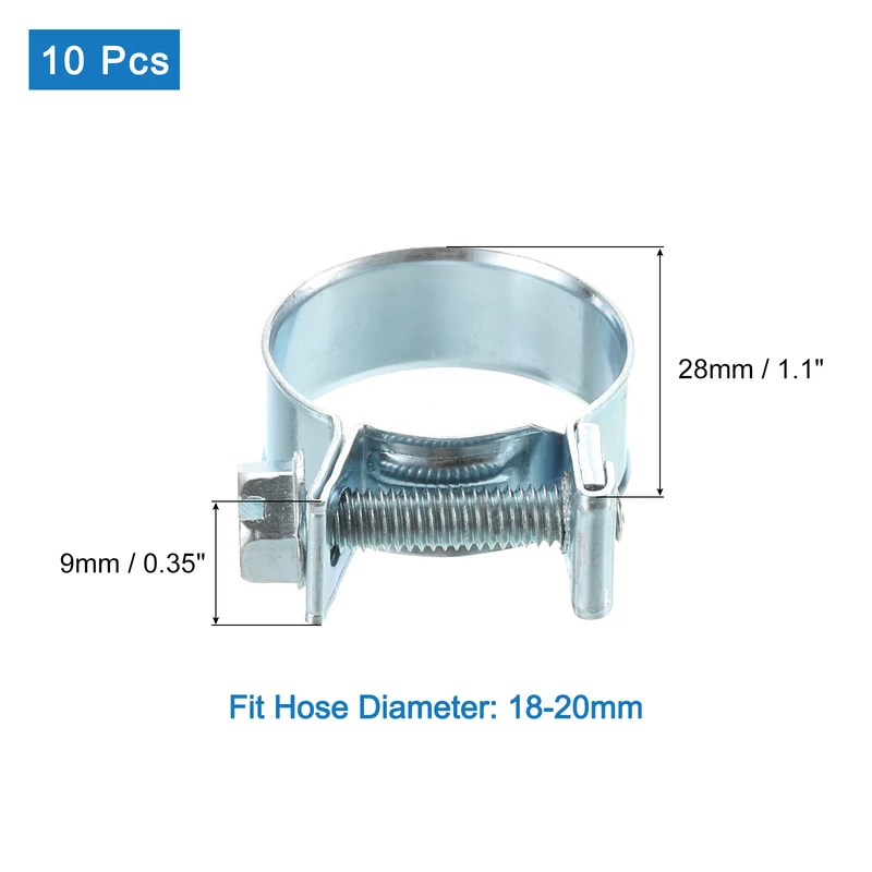 10Pcs Mini Fuel Line Pipe Hose Clamp Clip, Adjustable 18-20mm, Zinc Plated