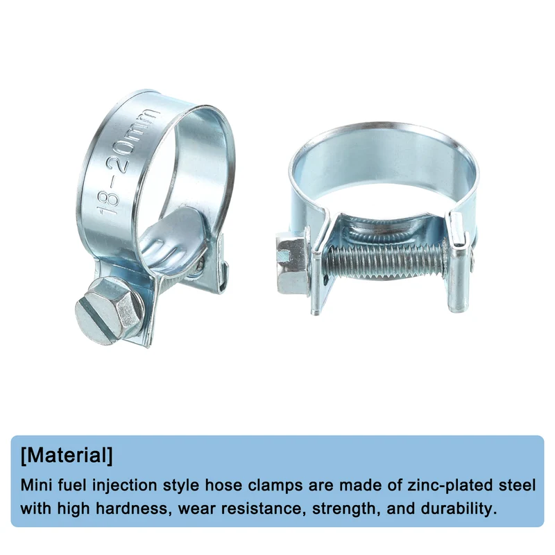 10Pcs Mini Fuel Line Pipe Hose Clamp Clip, Adjustable 18-20mm, Zinc Plated