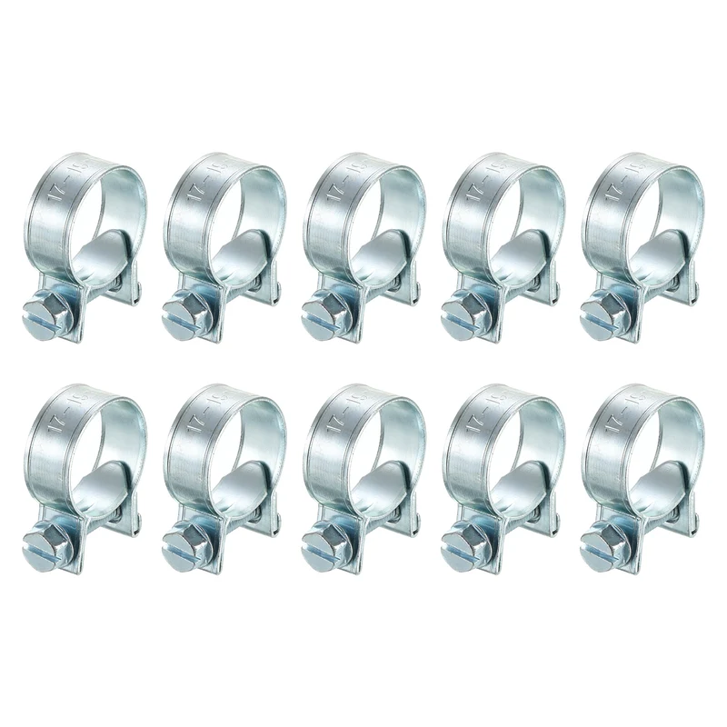 10Pcs Mini Fuel Line Pipe Hose Clamp Clip, Adjustable 17-19mm, Zinc Plated