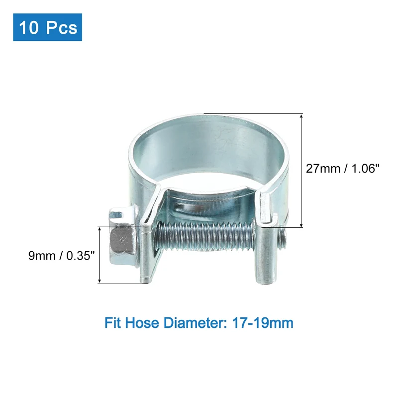 10Pcs Mini Fuel Line Pipe Hose Clamp Clip, Adjustable 17-19mm, Zinc Plated