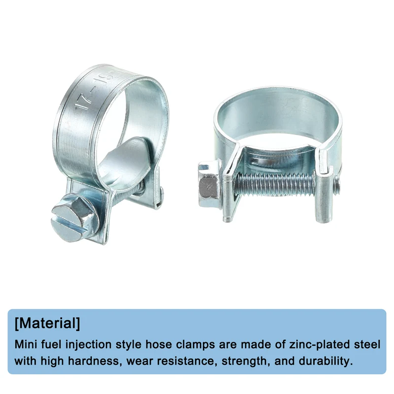 10Pcs Mini Fuel Line Pipe Hose Clamp Clip, Adjustable 17-19mm, Zinc Plated