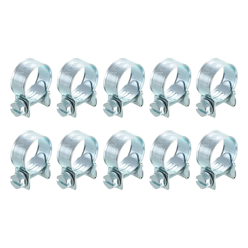 10Pcs Mini Fuel Line Pipe Hose Clamp Clip, Adjustable 16-18mm, Zinc Plated