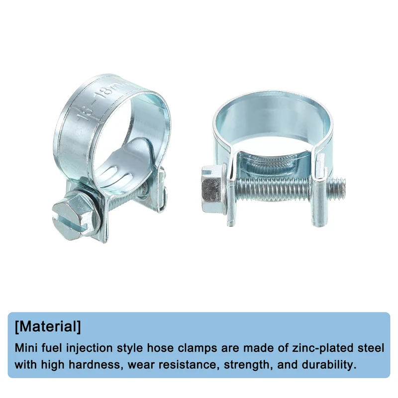 10Pcs Mini Fuel Line Pipe Hose Clamp Clip, Adjustable 16-18mm, Zinc Plated