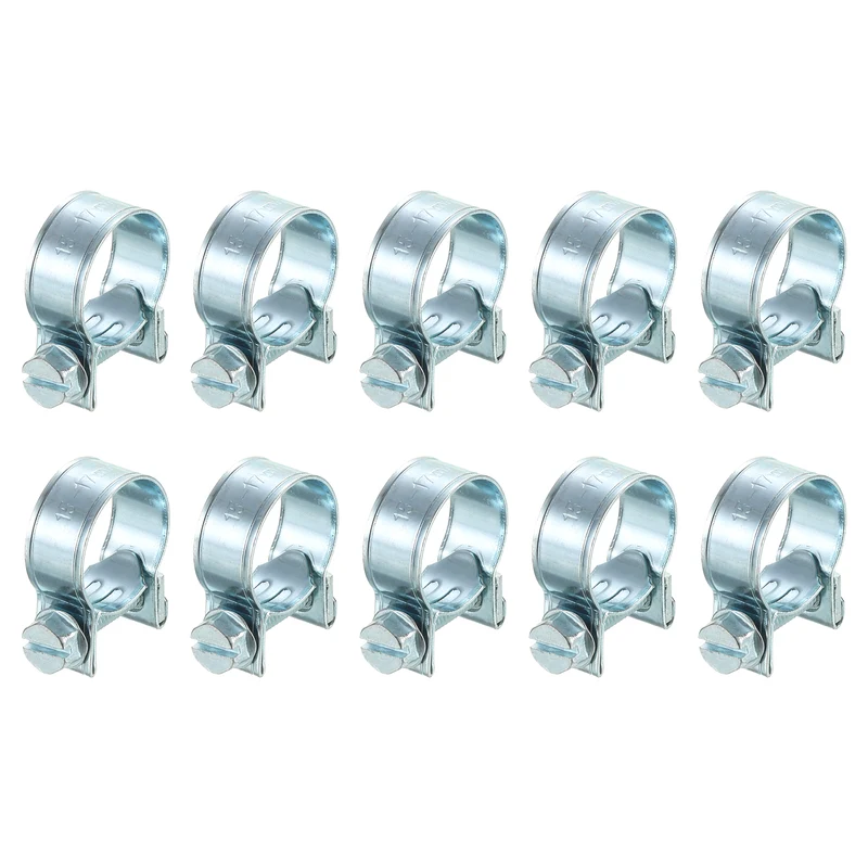 10Pcs Mini Fuel Line Pipe Hose Clamp Clip, Adjustable 15-17mm, Zinc Plated