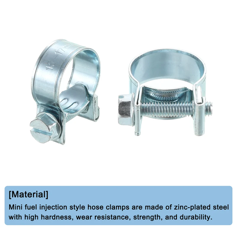 10Pcs Mini Fuel Line Pipe Hose Clamp Clip, Adjustable 15-17mm, Zinc Plated