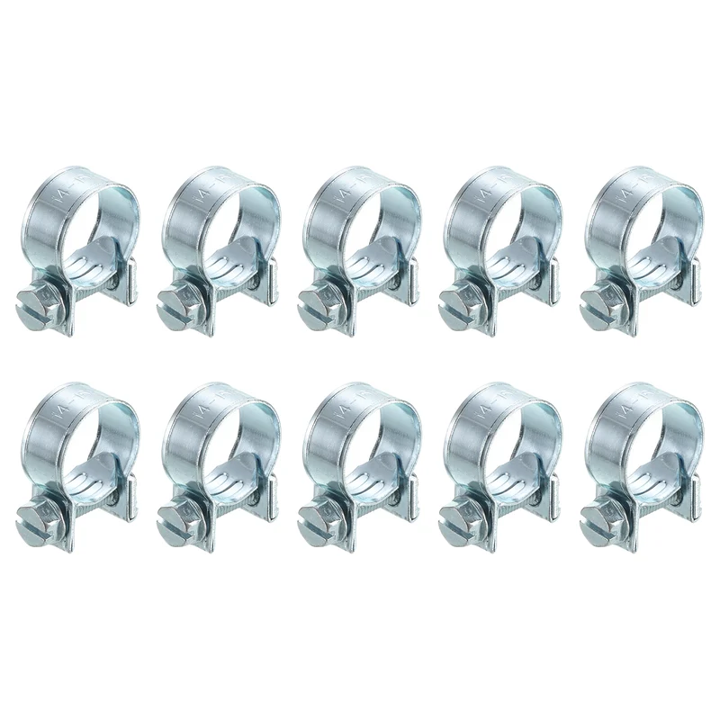 10Pcs Mini Fuel Line Pipe Hose Clamp Clip, Adjustable 14-16mm, Zinc Plated