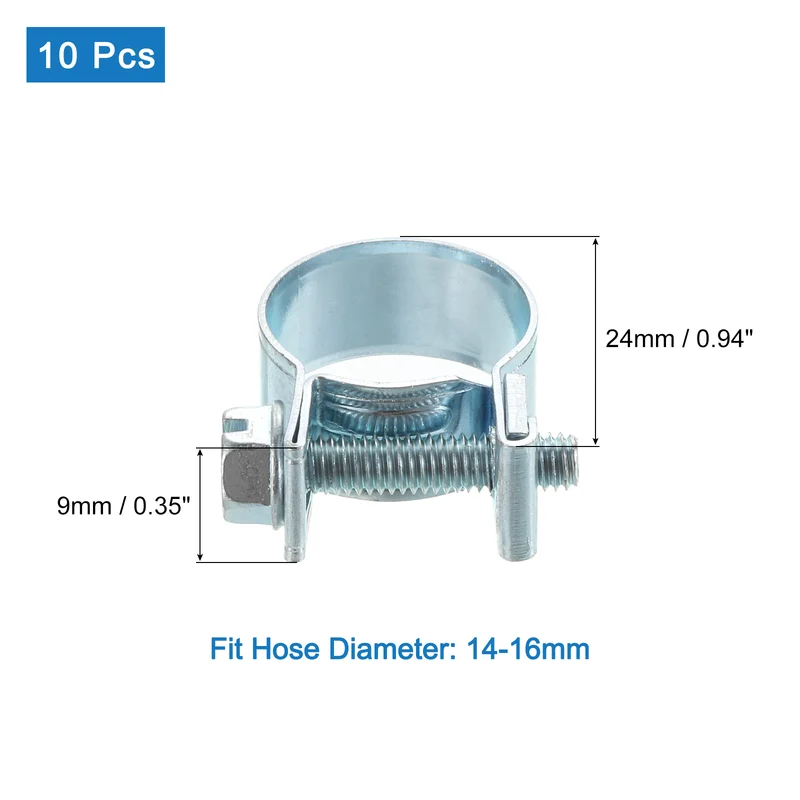 10Pcs Mini Fuel Line Pipe Hose Clamp Clip, Adjustable 14-16mm, Zinc Plated