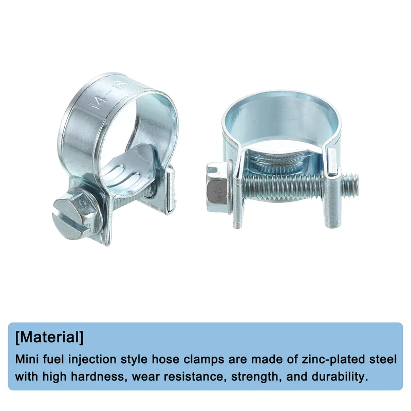 10Pcs Mini Fuel Line Pipe Hose Clamp Clip, Adjustable 14-16mm, Zinc Plated