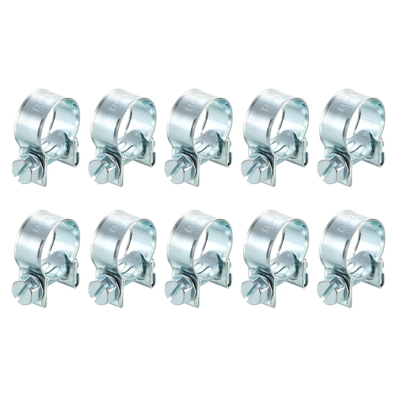 10Pcs Mini Fuel Line Pipe Hose Clamp Clip, Adjustable 13-15mm, Zinc Plated