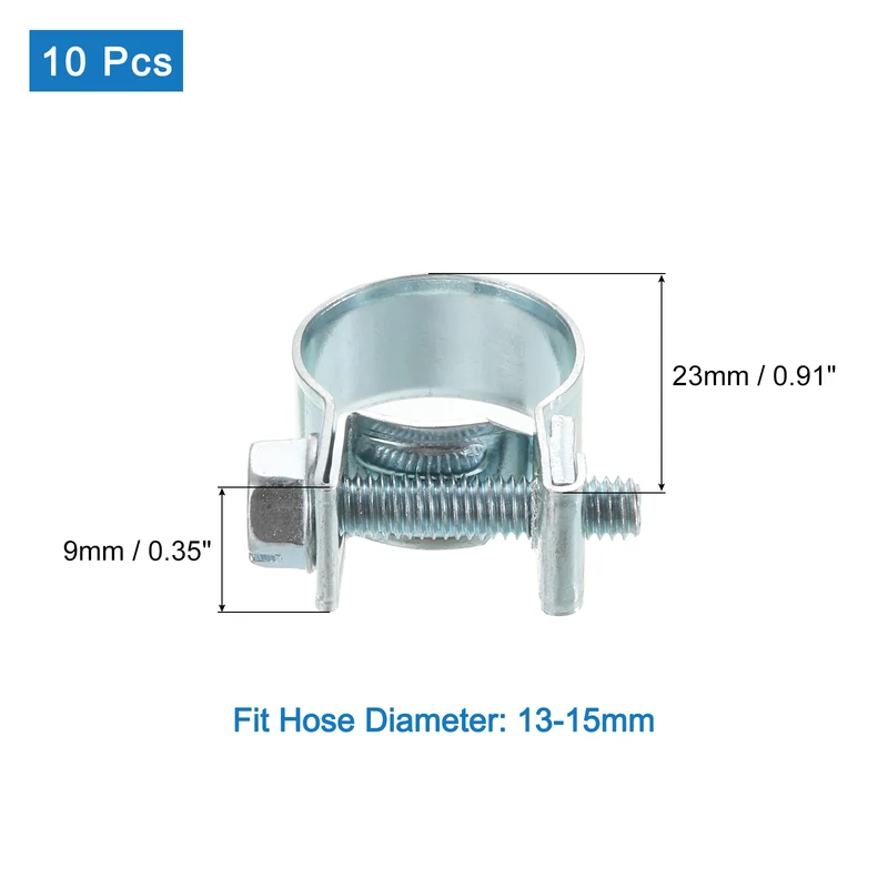 10Pcs Mini Fuel Line Pipe Hose Clamp Clip, Adjustable 13-15mm, Zinc Plated