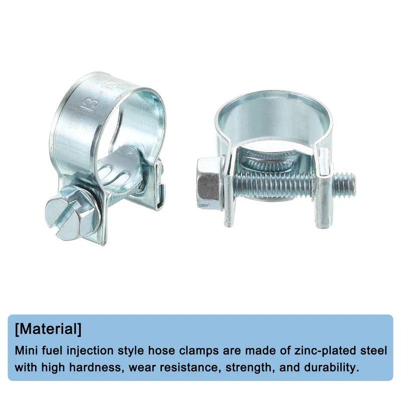 10Pcs Mini Fuel Line Pipe Hose Clamp Clip, Adjustable 13-15mm, Zinc Plated