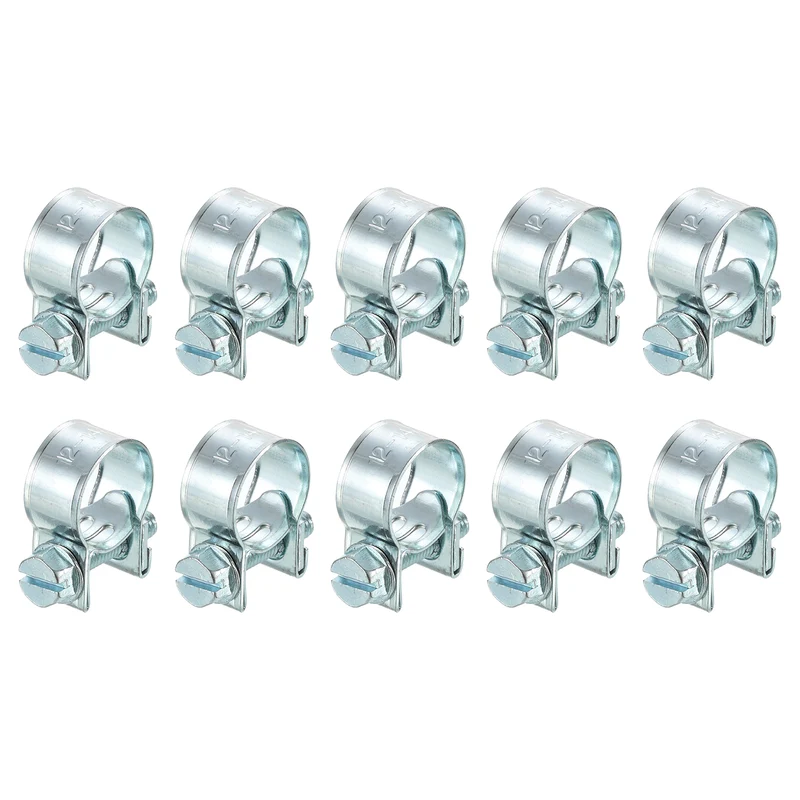 10Pcs Mini Fuel Line Pipe Hose Clamp Clip, Adjustable 12-14mm, Zinc Plated