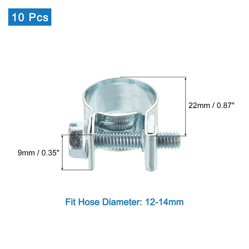 10Pcs Mini Fuel Line Pipe Hose Clamp Clip, Adjustable 12-14mm, Zinc Plated