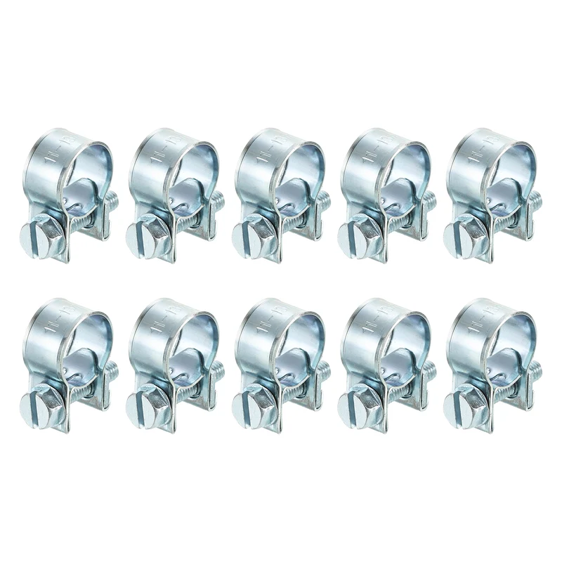 10Pcs Mini Fuel Line Pipe Hose Clamp Clip, Adjustable 11-13mm, Zinc Plated
