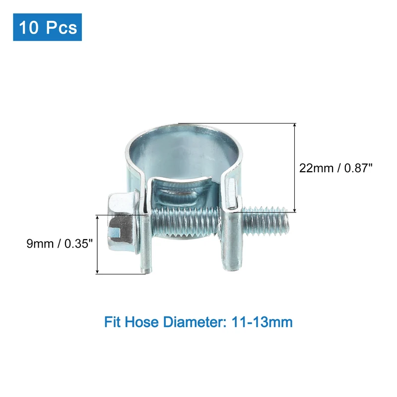 10Pcs Mini Fuel Line Pipe Hose Clamp Clip, Adjustable 11-13mm, Zinc Plated