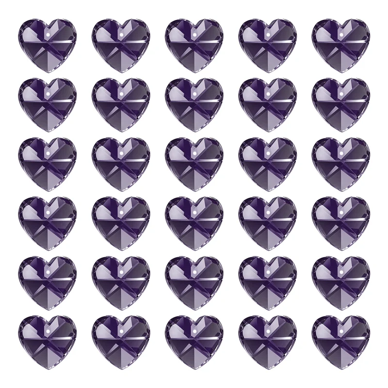 K9 Crystal Heart Beads 1 Holes Pendants, 30 Pack 14mm, Dark Purple