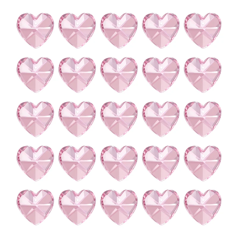 K9 Crystal Heart Beads 1 Holes Pendants, 30 Pack 14mm, Pink