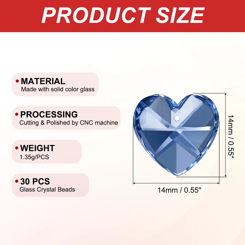 K9 Crystal Heart Beads 1 Holes Pendants, 30 Pack 14mm, Dark Blue