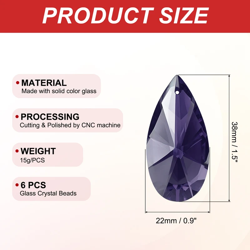 K9 Crystal Pendants Beads, 6 Pack 38mm Chandelier Prisms Decor Purple