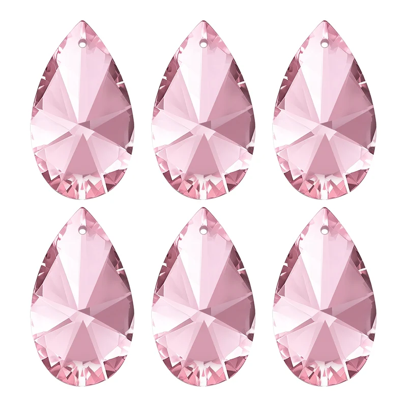 K9 Crystal Pendants Beads, 6 Pack 38mm Chandelier Prisms Decor Pink
