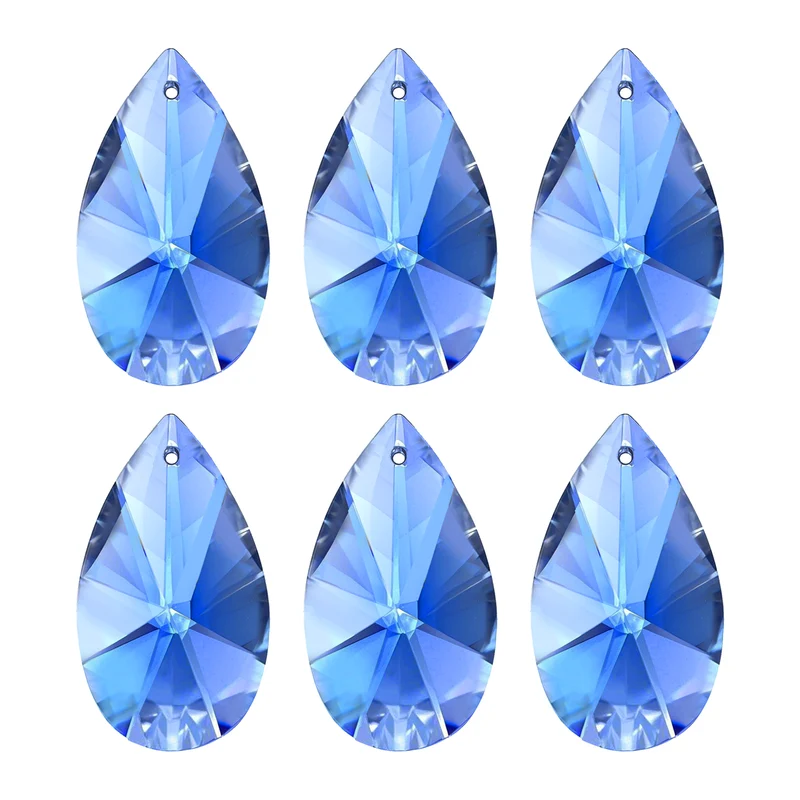 K9 Crystal Pendants Beads, 6 Pack 38mm Chandelier Prisms Decor Light Blue