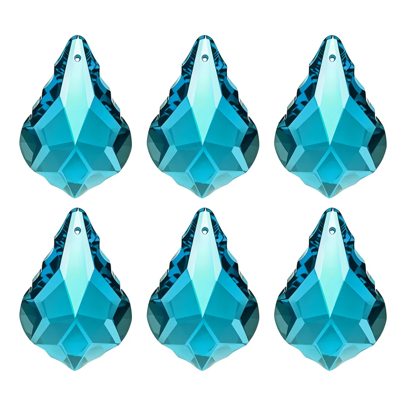 K9 Crystal Teardrop Beads, 6 Pack 38mm Chandelier Prisms Leaf Blue