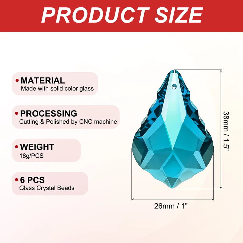 K9 Crystal Teardrop Beads, 6 Pack 38mm Chandelier Prisms Leaf Blue