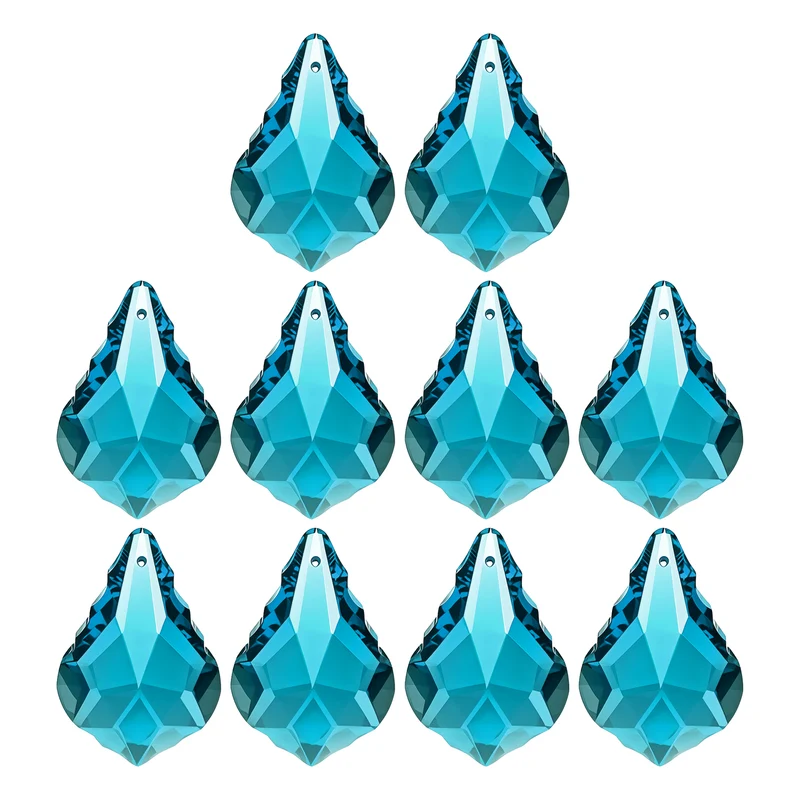 K9 Crystal Teardrop Beads, 10 Pack 38mm Chandelier Prisms Leaf Blue