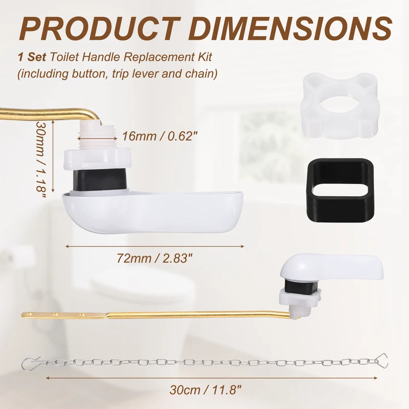 Front Mount Metal Toilet Flush Handle with Flapper Chain, White