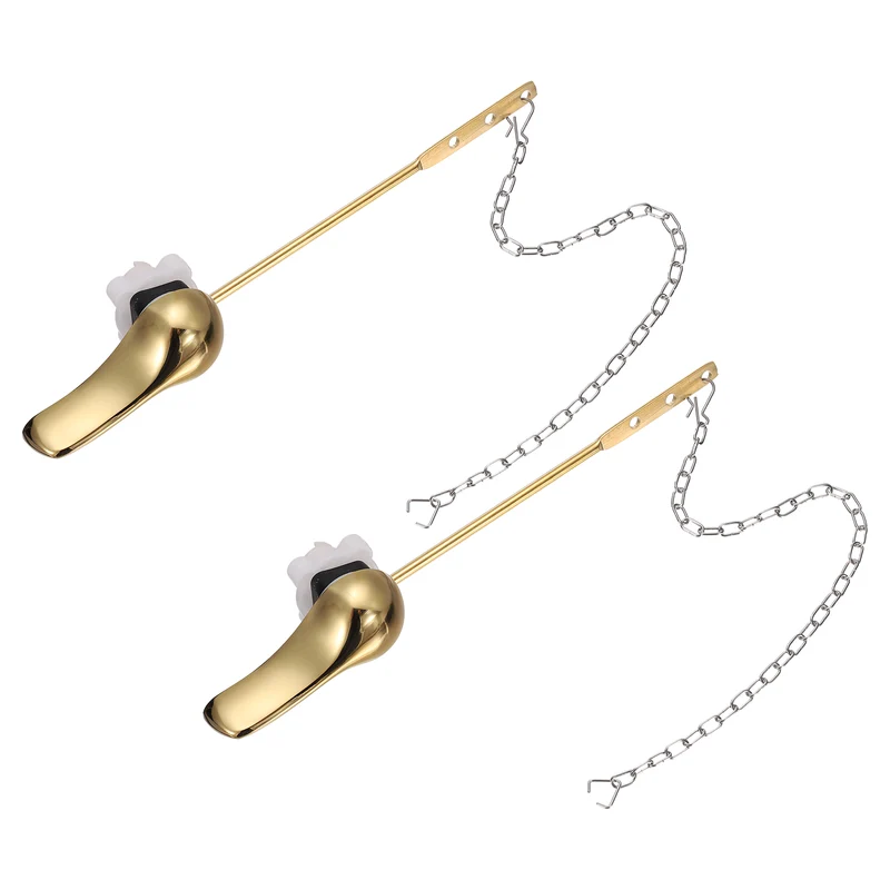 2Pcs Front Mount Metal Toilet Flush Handle with Flapper Chain, Gold