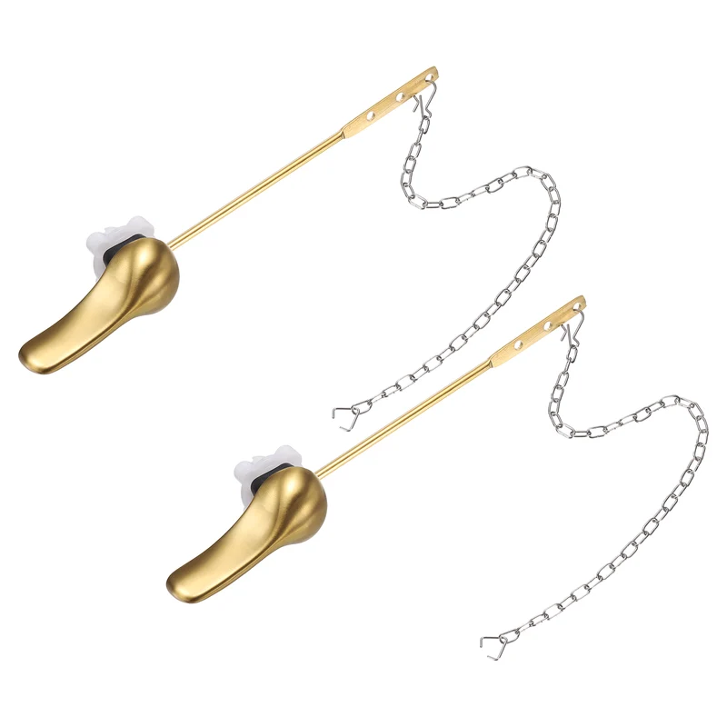 2Pcs Front Mount Metal Toilet Flush Handle with Flapper Chain, Brushed Gold