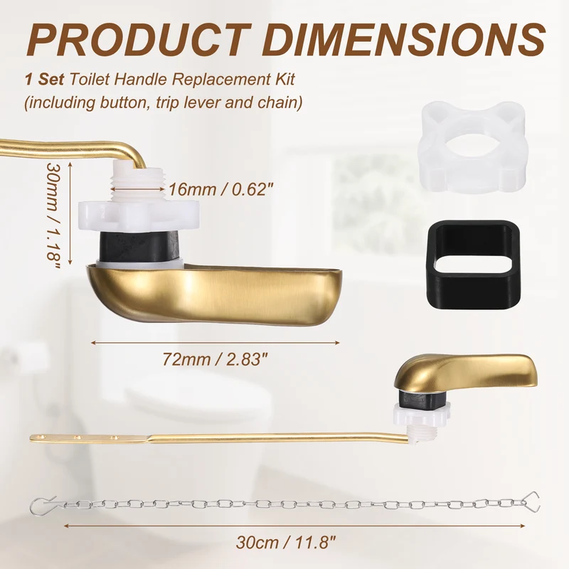 Front Mount Metal Toilet Flush Handle with Flapper Chain, Brushed Gold