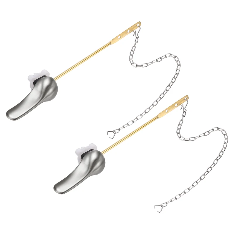 2Pcs Front Mount Metal Toilet Flush Handle with Flapper Chain, Brushed Silver
