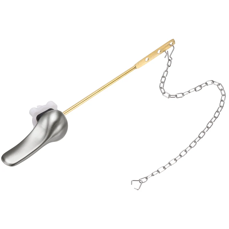 Front Mount Metal Toilet Flush Handle with Flapper Chain, Brushed Silver