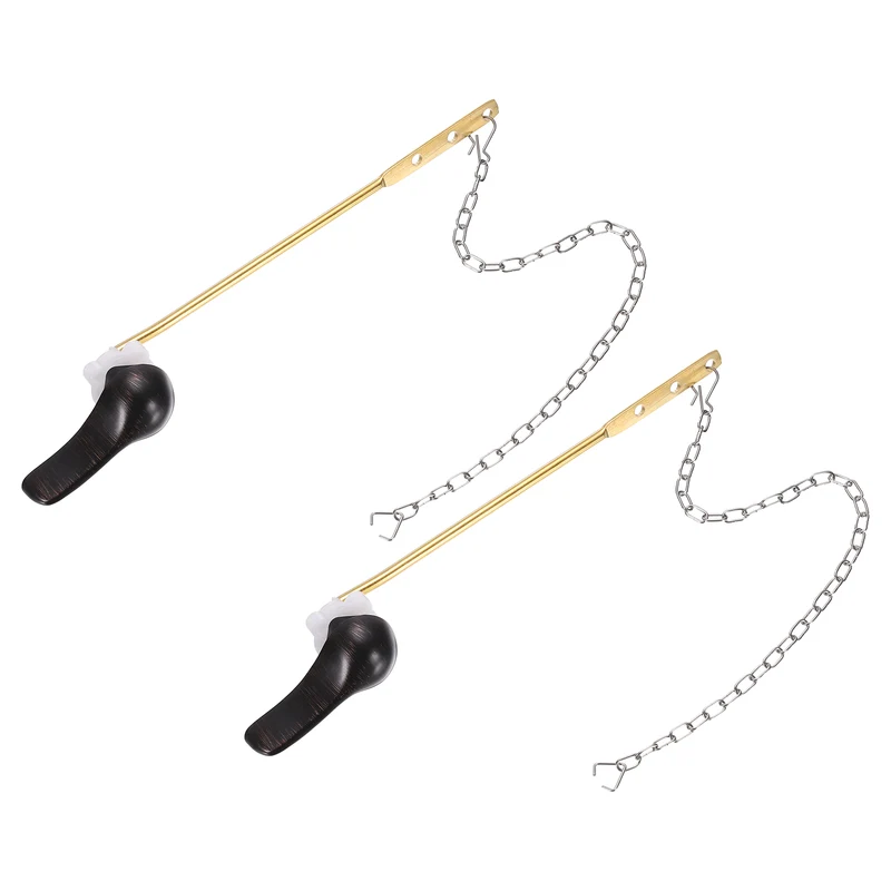 2Pcs Front Mount Metal Toilet Flush Handle with Flapper Chain, Black Bronze