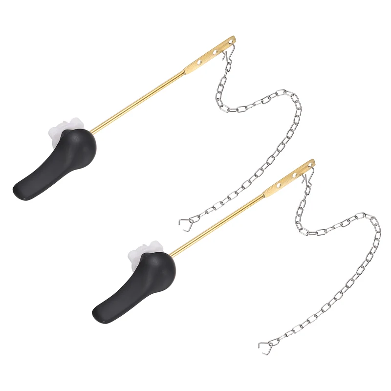 2Pcs Front Mount Metal Toilet Flush Handle with Flapper Chain, Matte Black