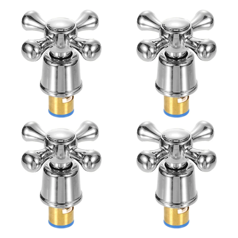 4Pcs Faucet Tap Handle, Faucet Knob, Alloy Cross Faucet Tap Replacement, Silver