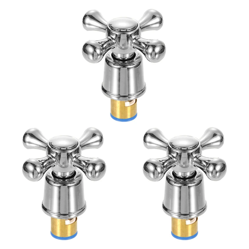 3Pcs Faucet Tap Handle, Faucet Knob, Alloy Cross Faucet Tap Replacement, Silver