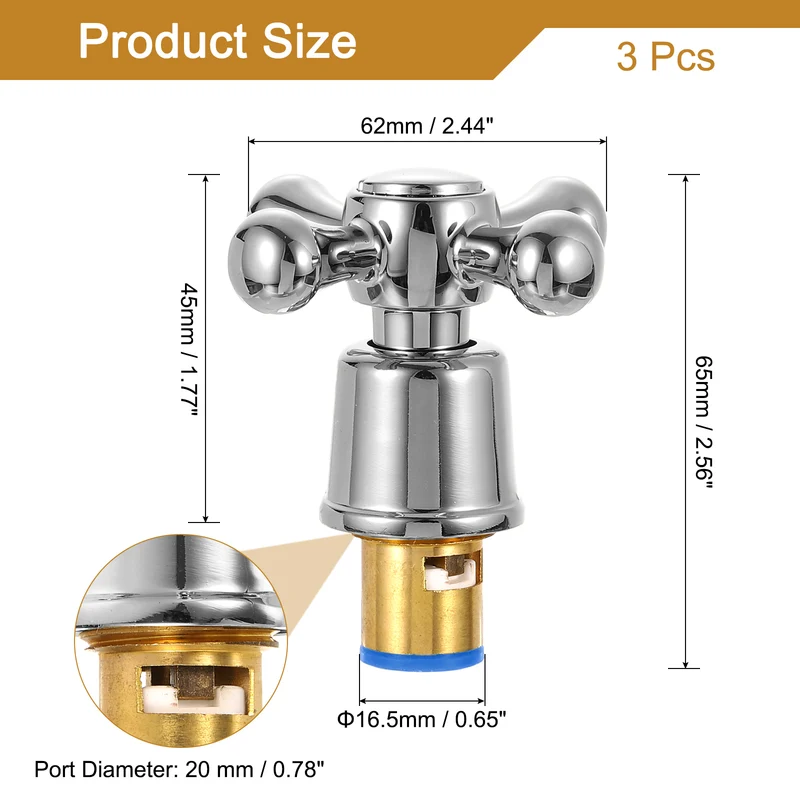 3Pcs Faucet Tap Handle, Faucet Knob, Alloy Cross Faucet Tap Replacement, Silver